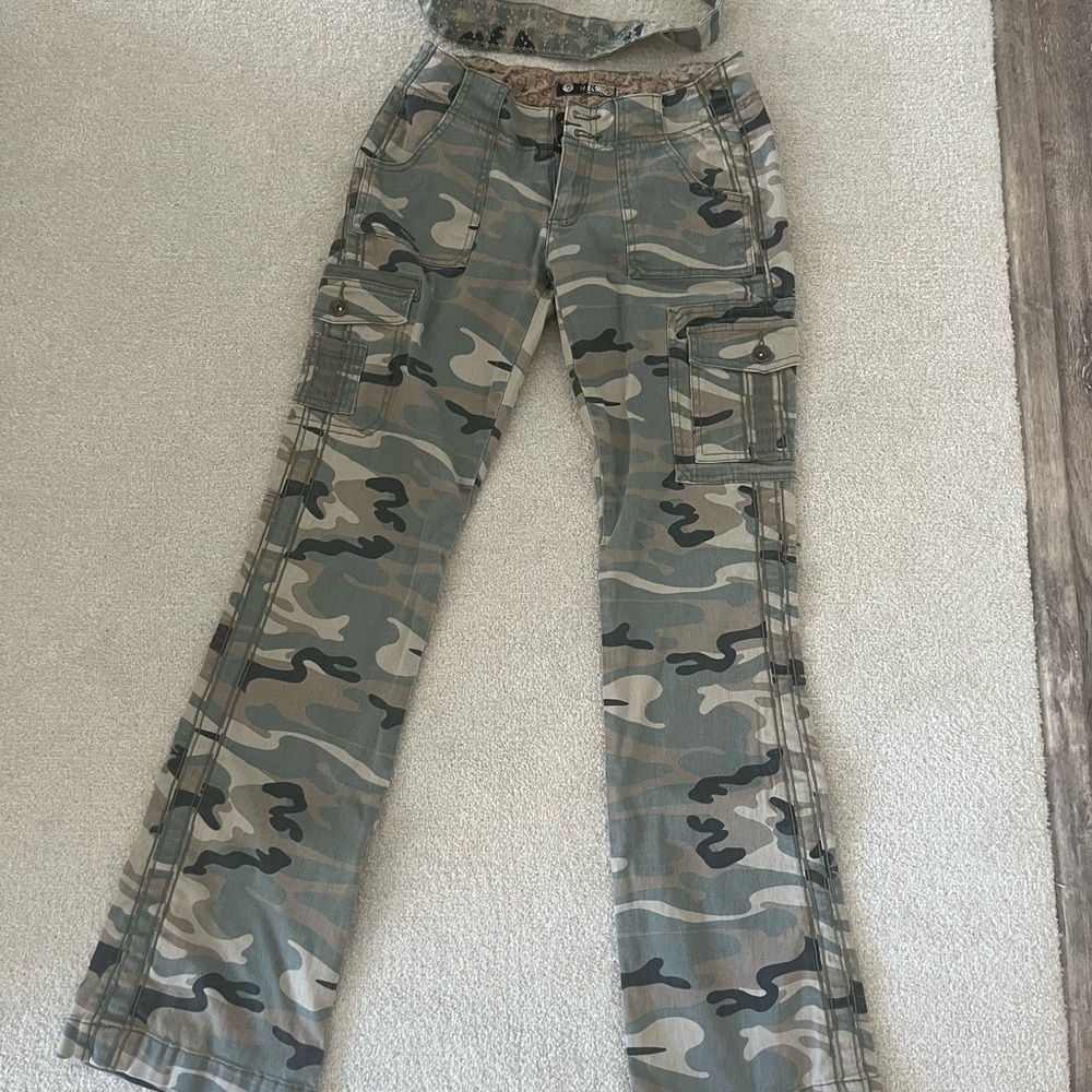 Speed Limit 98 Camouflage Boot Cut Pants with tie belt